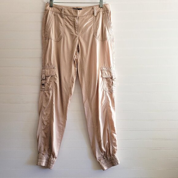 White House Black Market Pants Womens Size 0 Light Beige Cargo Jogger Pockets - Picture 1 of 10